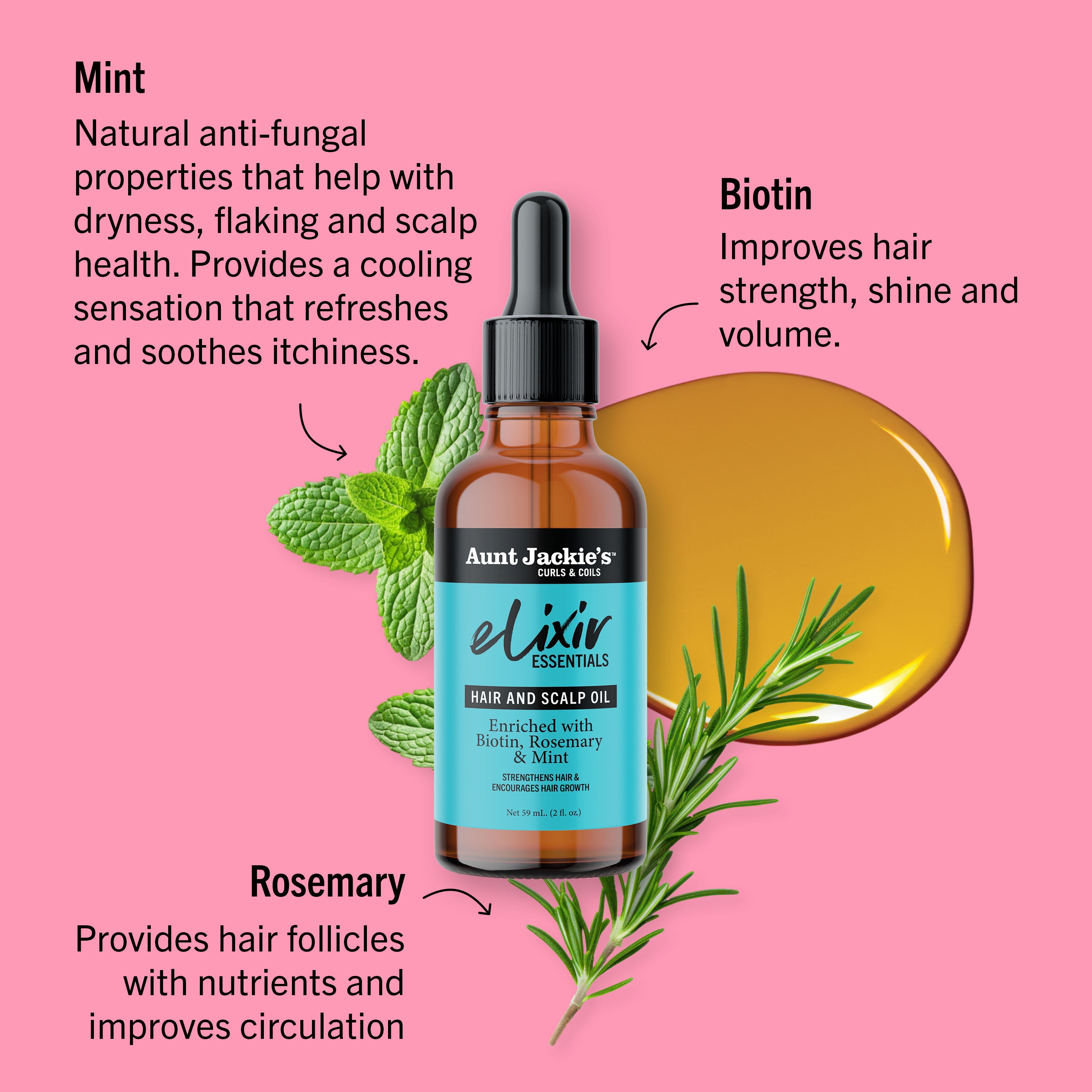 Aunt Jackie's Hair Elixir Oil - Biotin, Rosemary & Mint Scalp